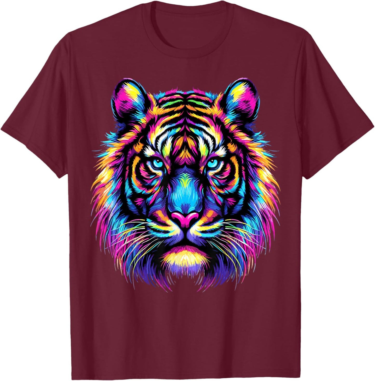 Colorful Tiger Head T-Shirt - T-Shirt | Maroon