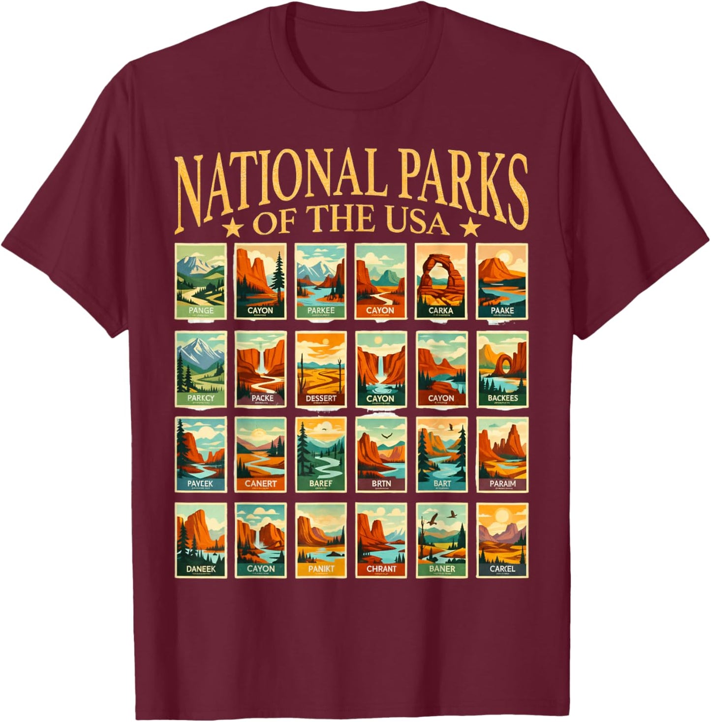 American National Park USA List of National Park Checklist T-Shirt - T-Shirt | Maroon
