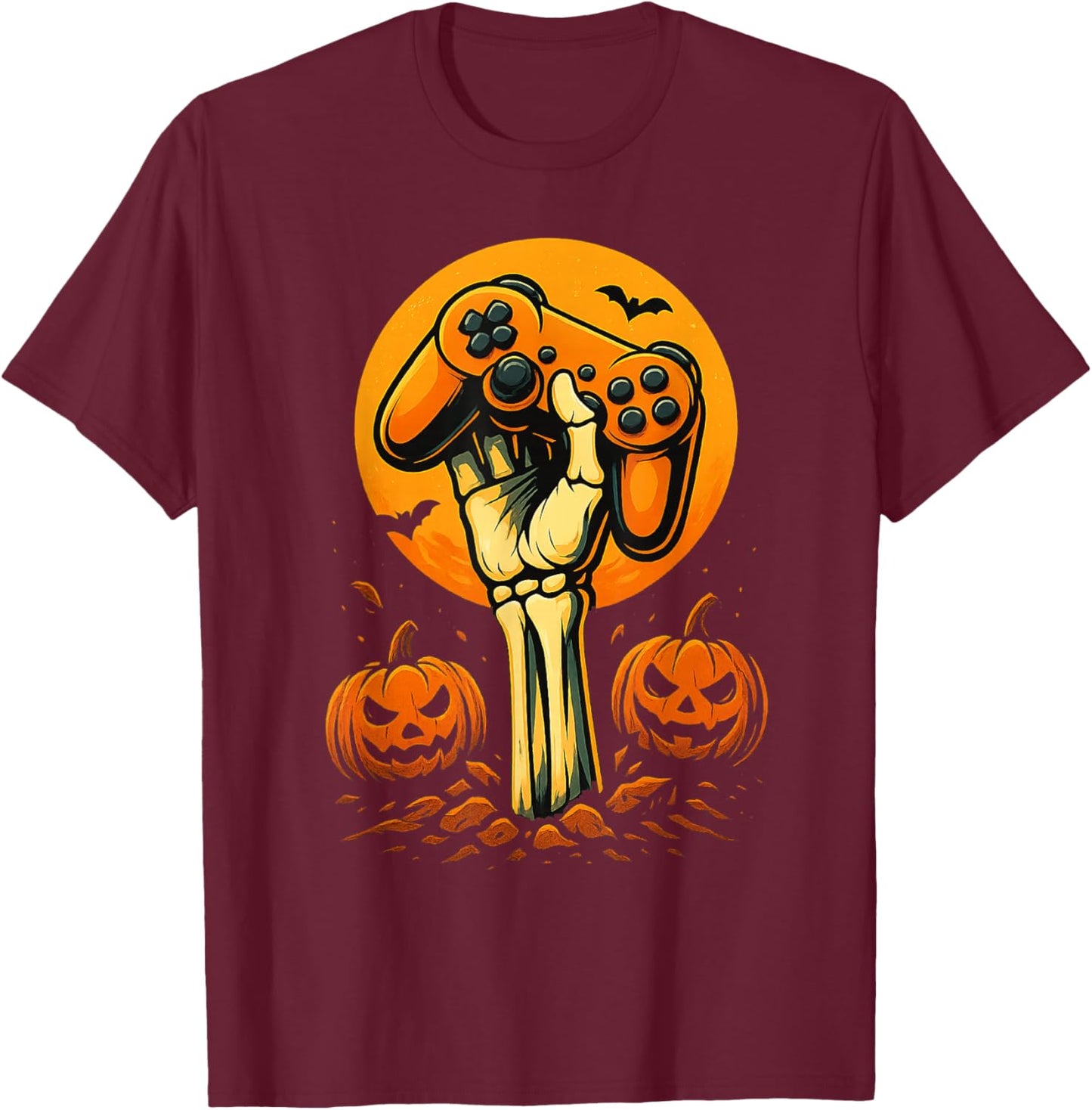 Halloween Skeleton Gamer Video Gaming Controller Boys Kids T-Shirt - T-Shirt | Maroon