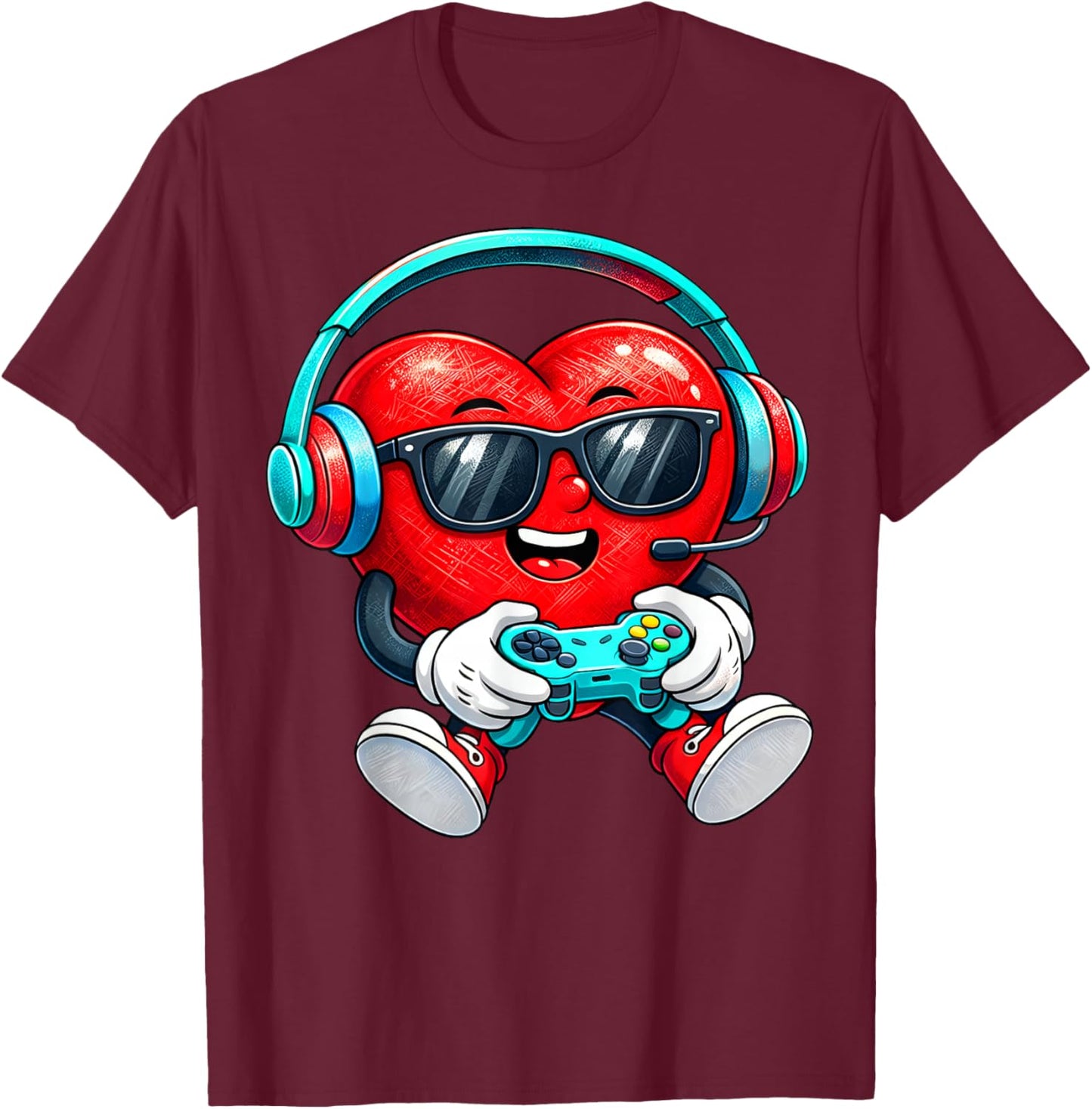 Valentines Day Gamer Heart Gaming Boys Kids Men Youth Teen T-Shirt - T-Shirt | Maroon