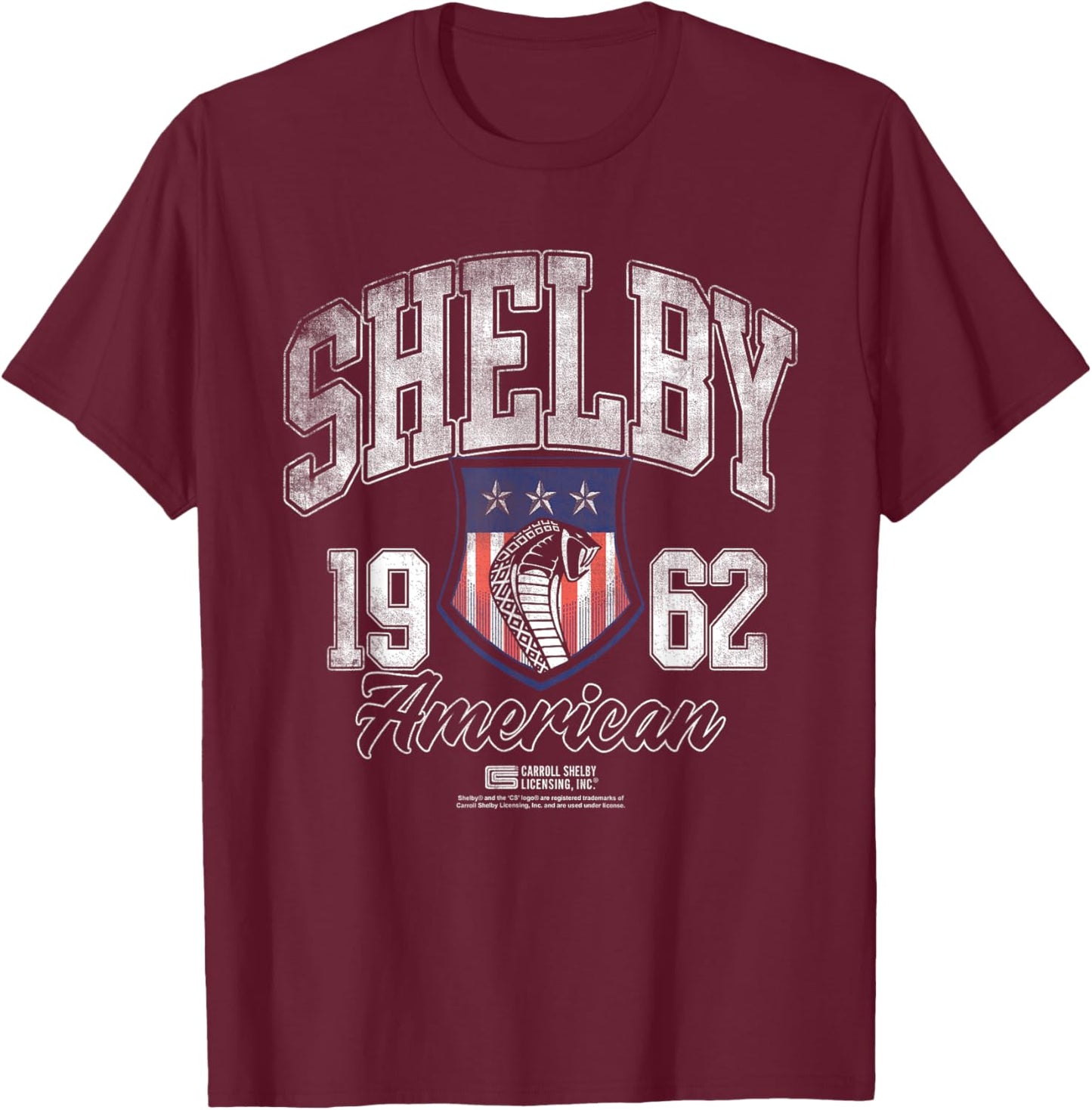 Carroll Shelby Snake American Shield T-Shirt - T-Shirt | Maroon