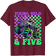 Kids 5th Birthday Boy Monster Truck Young Wild and Five T-Shirt - T-Shirt | Maroon