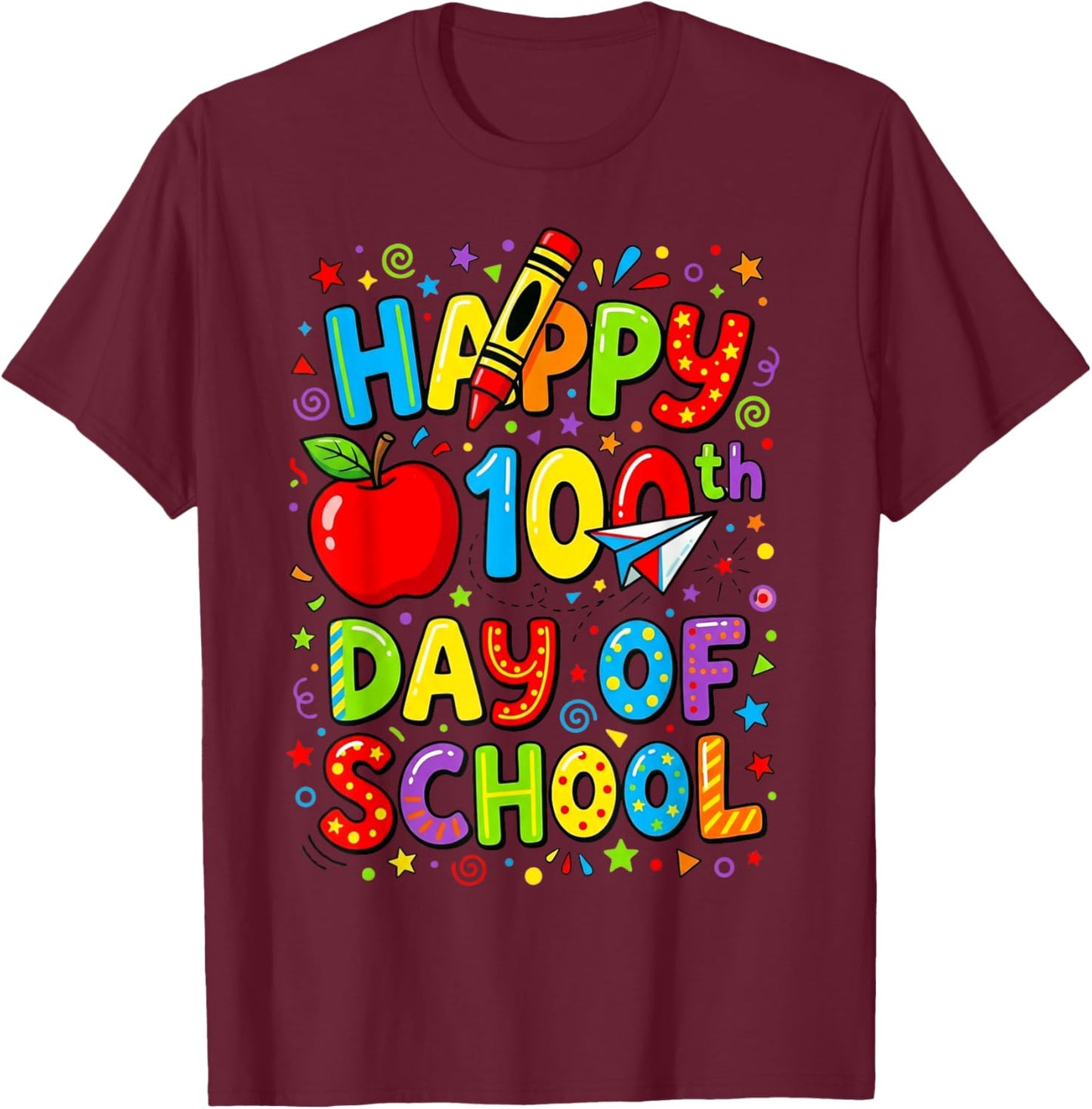 Happy 100th Day of School Cute for Kids Students Teachers T-Shirt - T-Shirt | Maroon