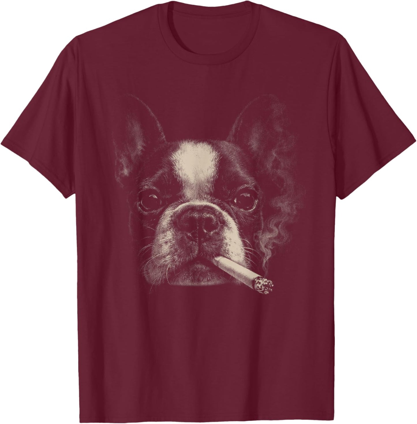 Dog Smoking Funny Boston Terrier Smoking Dog Meme T-Shirt - T-Shirt | Maroon