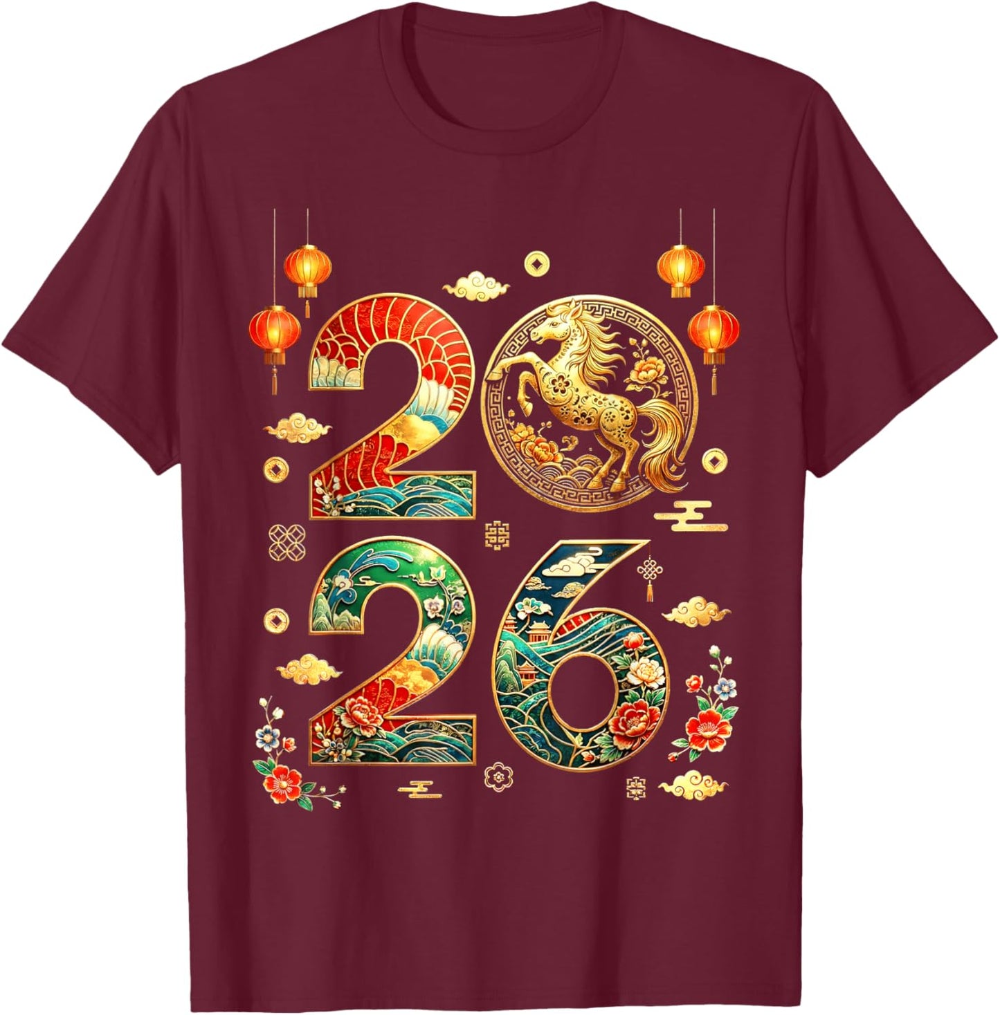 Year of The Horse 2026 Chinese New Year Lunar New Year Horse T-Shirt - T-Shirt | Maroon