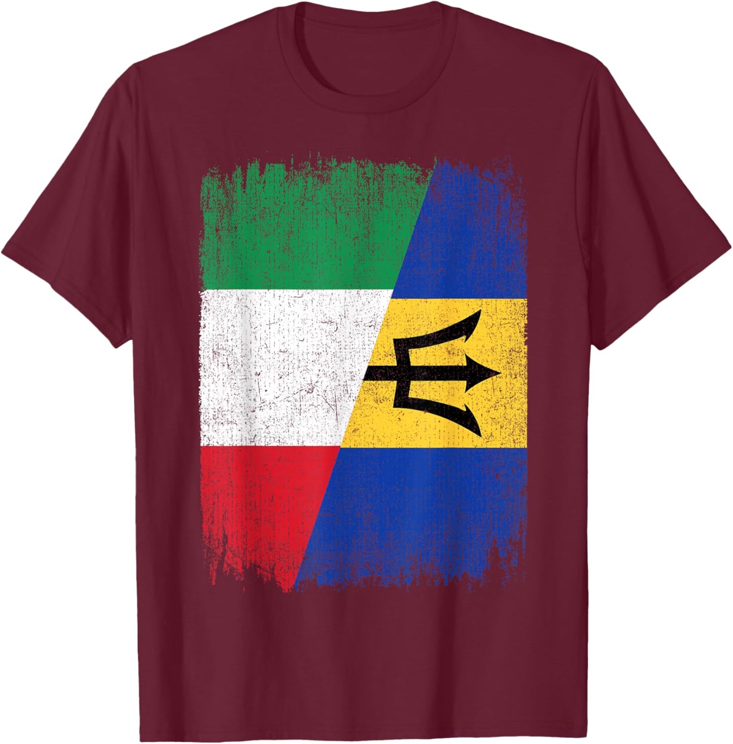 Half Italy Barbados Flag Italian Barbadian Pride Roots T-Shirt - T-Shirt | Maroon