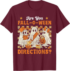 Funny are You Fall O Ween Directions Teacher Halloween Ghost T-Shirt - T-Shirt | Maroon