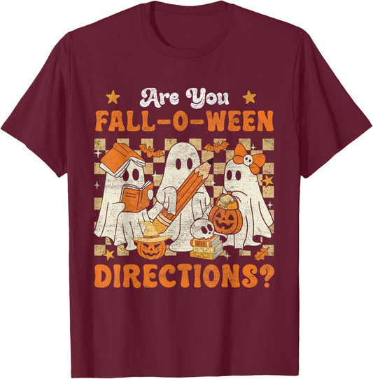 Funny are You Fall O Ween Directions Teacher Halloween Ghost T-Shirt - T-Shirt | Maroon