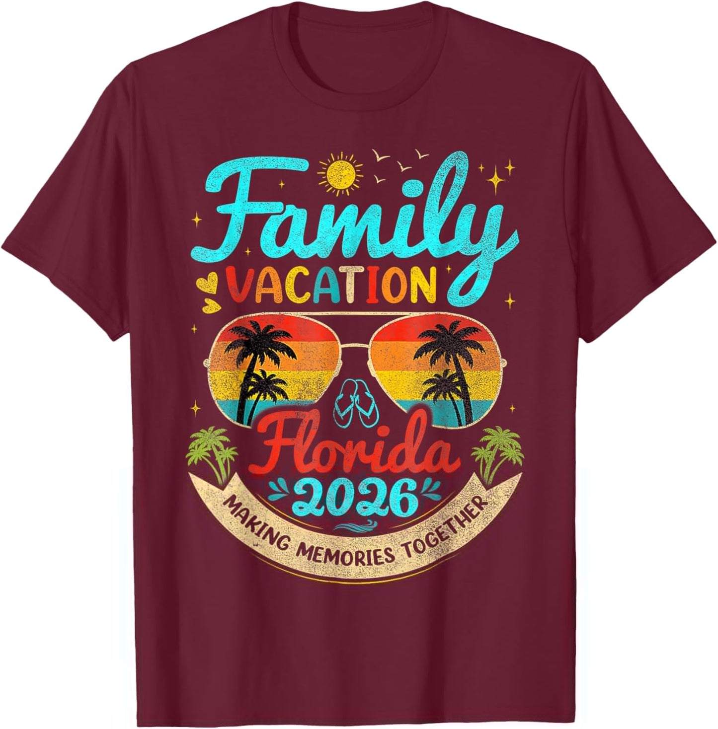 Vintage Family Vacation Florida 2026 Florida Group T-Shirt - T-Shirt | Maroon