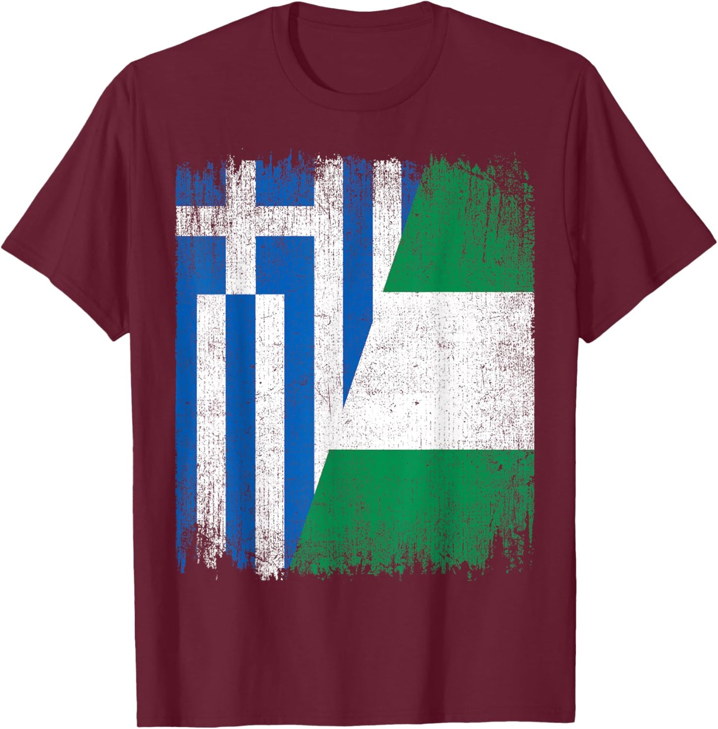Half Greece Nigeria Flag Greek Nigerian Pride Roots T-Shirt - T-Shirt | Maroon