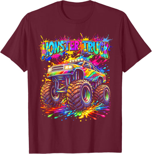 Monster Truck Retro Colorful Graffiti Toddlers Teens Kids T-Shirt - T-Shirt | Maroon