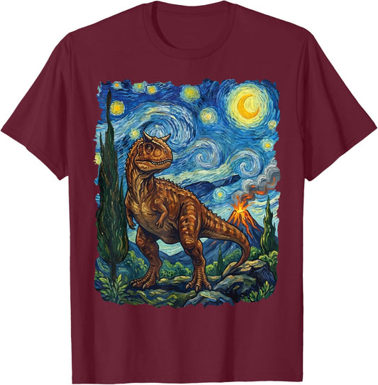 Carnotaurus Starry Night T-Shirt - T-Shirt | Maroon