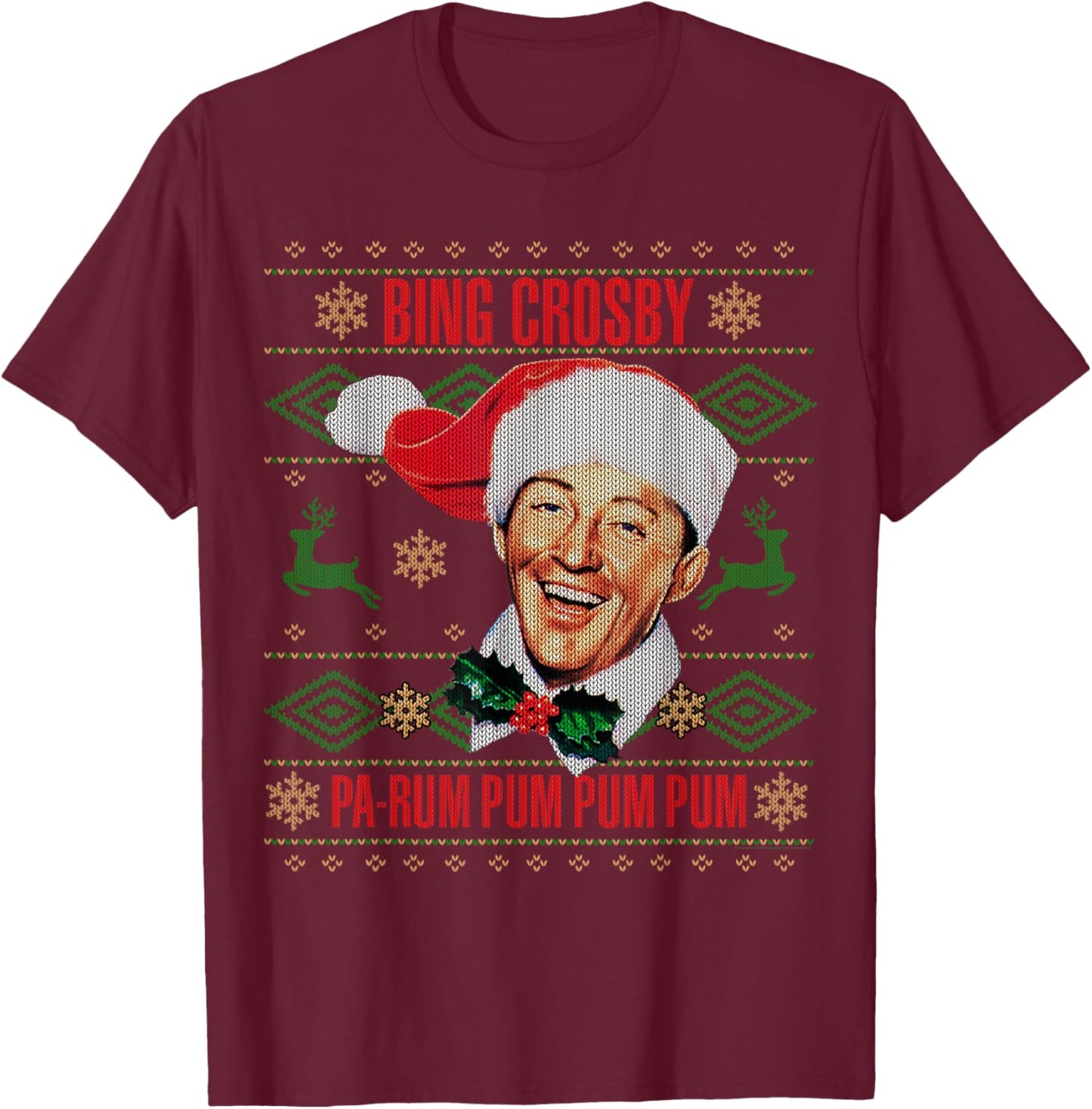 Official Bing Crosby Ugly Christmas Music T-Shirt - T-Shirt | Maroon