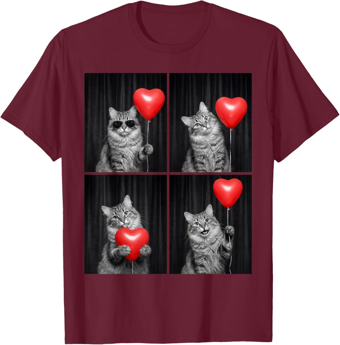 Funny Cat Photobooth Kitten Lover Design Valentines T-Shirt - T-Shirt | Maroon