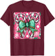 Retro Coquette Bow Candy Cane Christmas Season Colorful T-Shirt - T-Shirt | Maroon