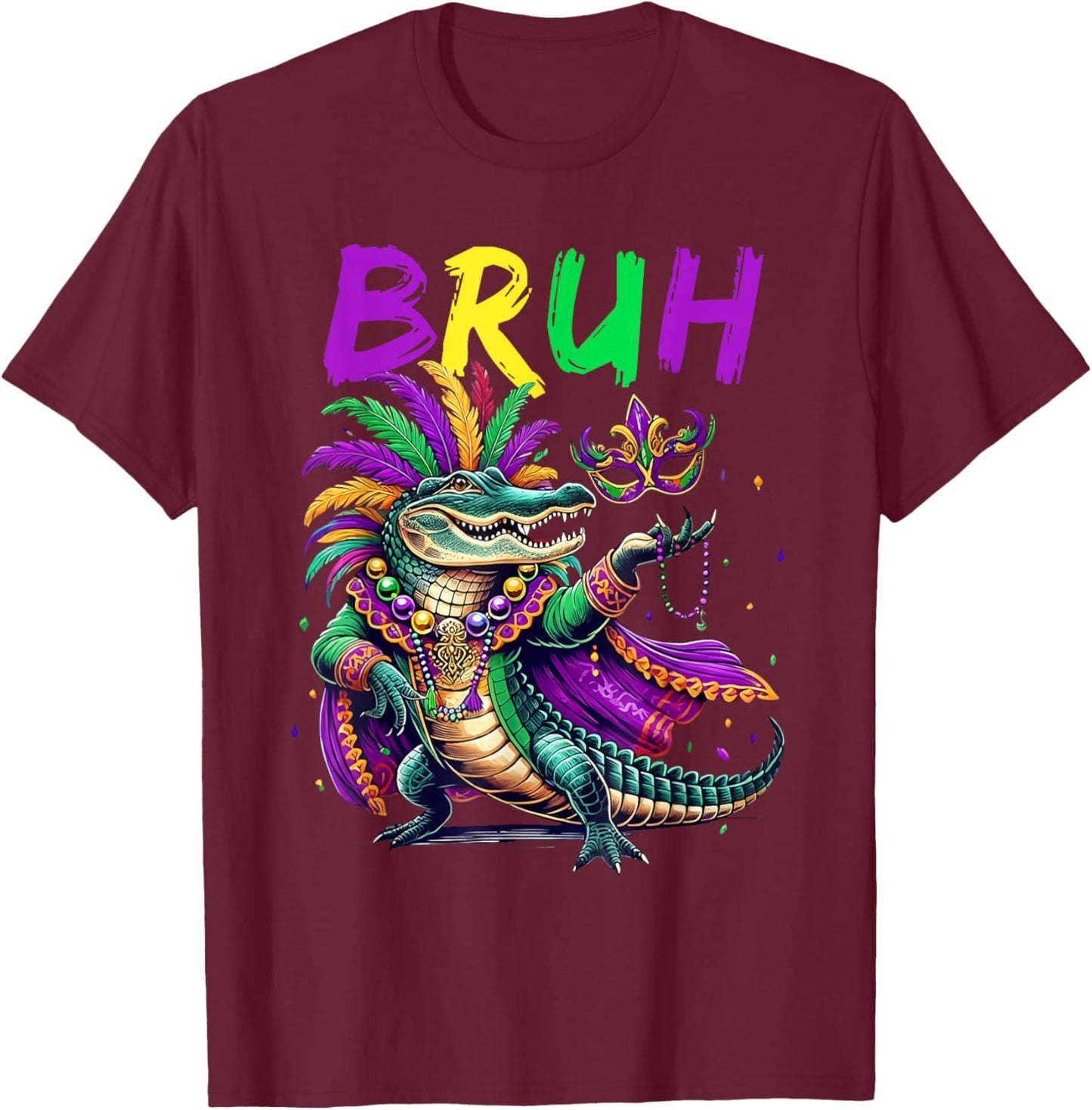 Mardigator Alligator Bruh Mardi Gras Costume Teens Boys Kids T-Shirt - T-Shirt | Maroon