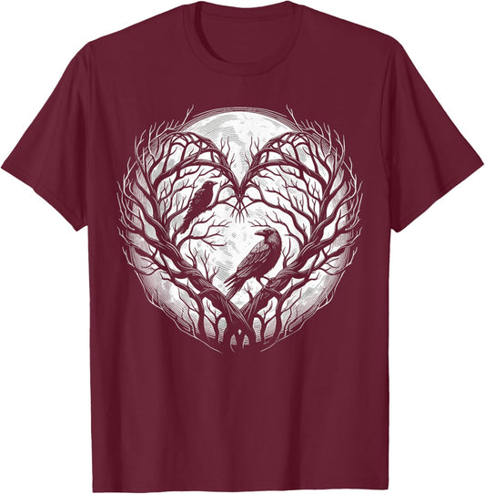 Raven Crow Heart Tree Gothic Nature T-Shirt - T-Shirt | Maroon