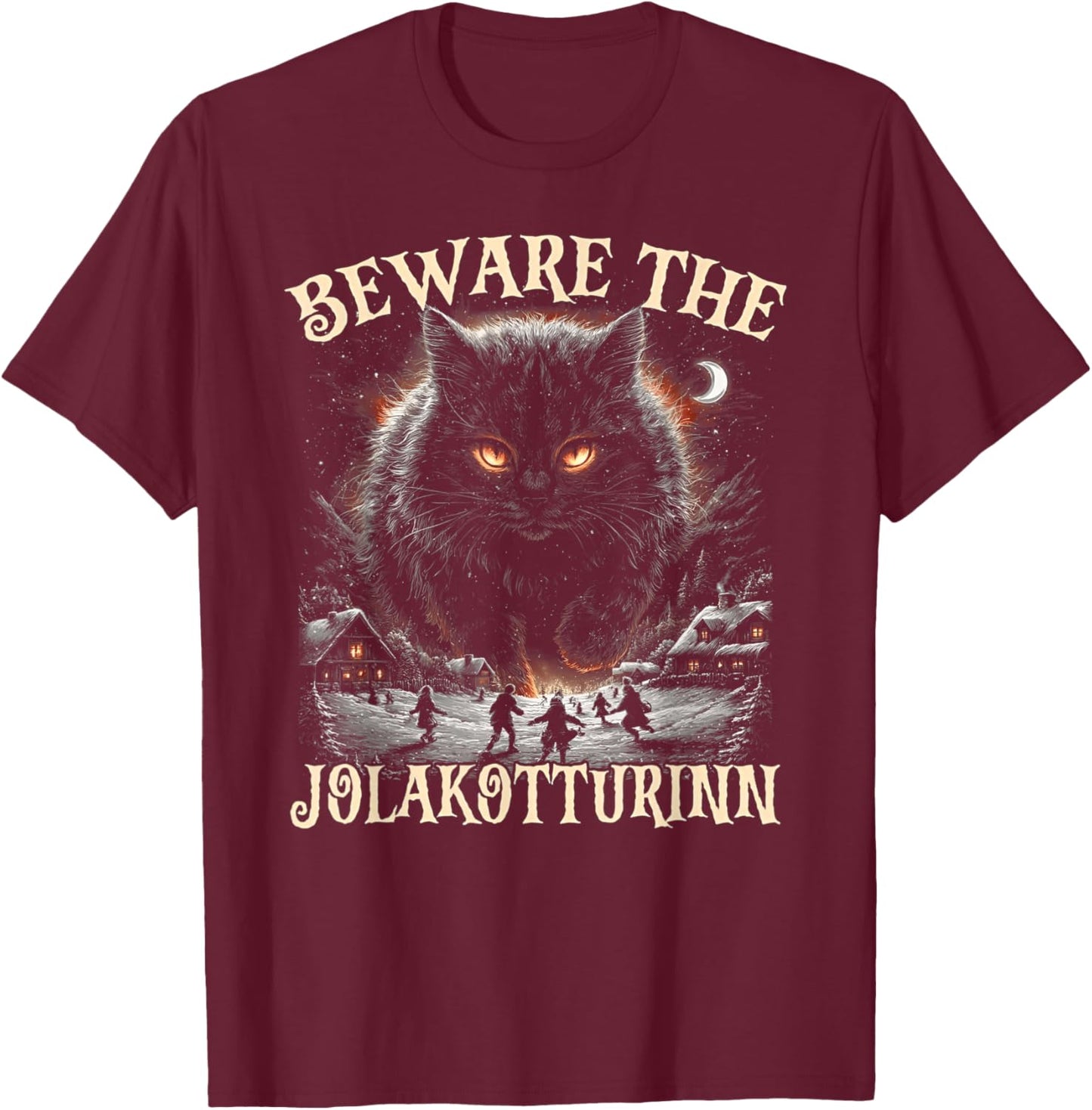 Beware The Jólakötturinn Funny Yule Cat Christmas T-Shirt - T-Shirt | Maroon