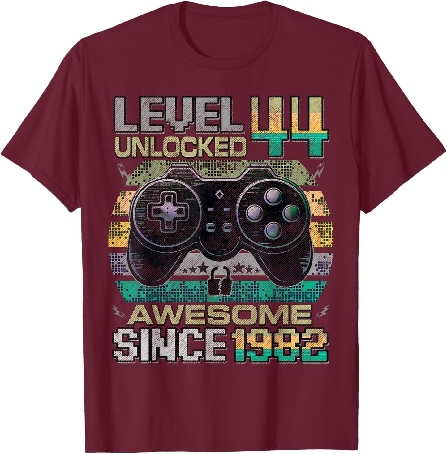 Level 44 Unlocked Awesome Since 1982 44th Birthday Gaming T-Shirt - T-Shirt | Maroon