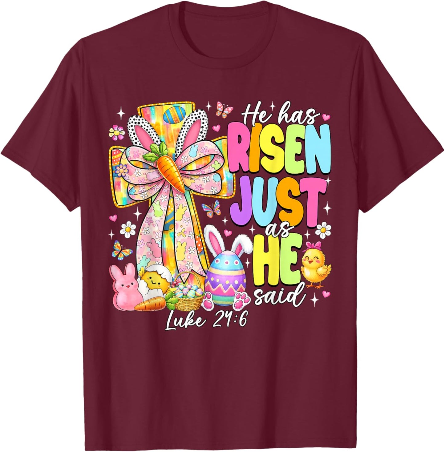 He Has Risen As He Said Bunny Cross Easter Jesus Christian T-Shirt - T-Shirt | Maroon