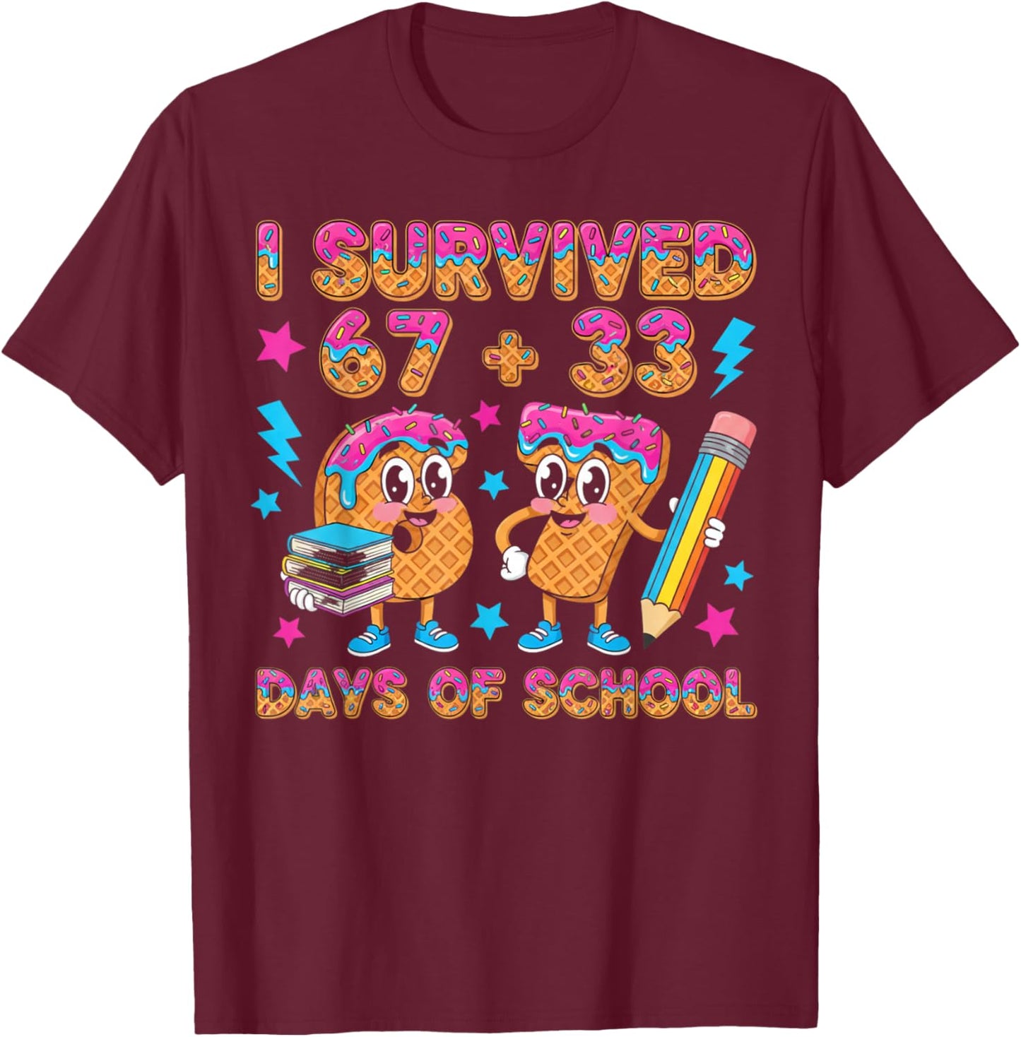 I Survived 67 100 Days of School Funny 100th Day of School T-Shirt - T-Shirt | Maroon