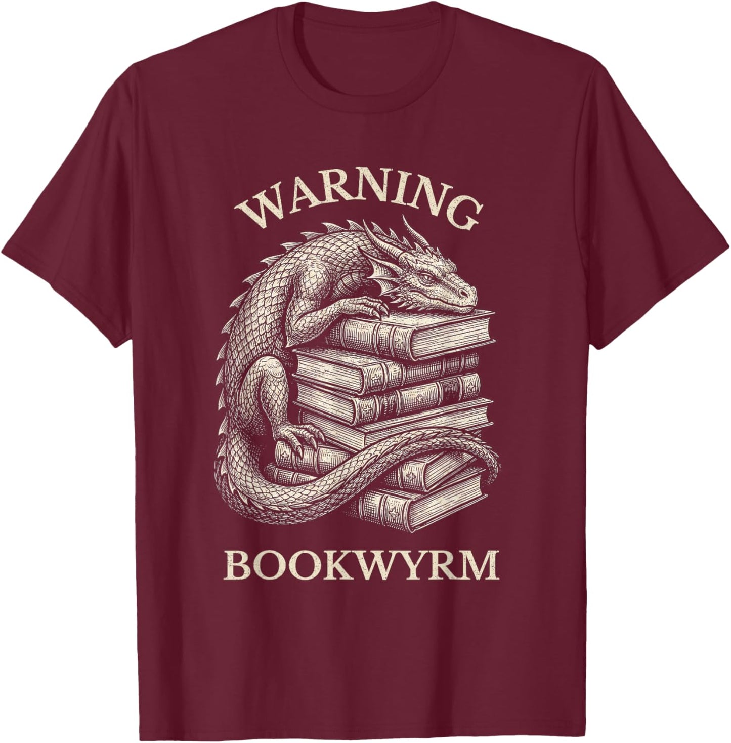 Vintage Dragons & Books Dark Academia Funny Librarian Gift T-Shirt - T-Shirt | Maroon