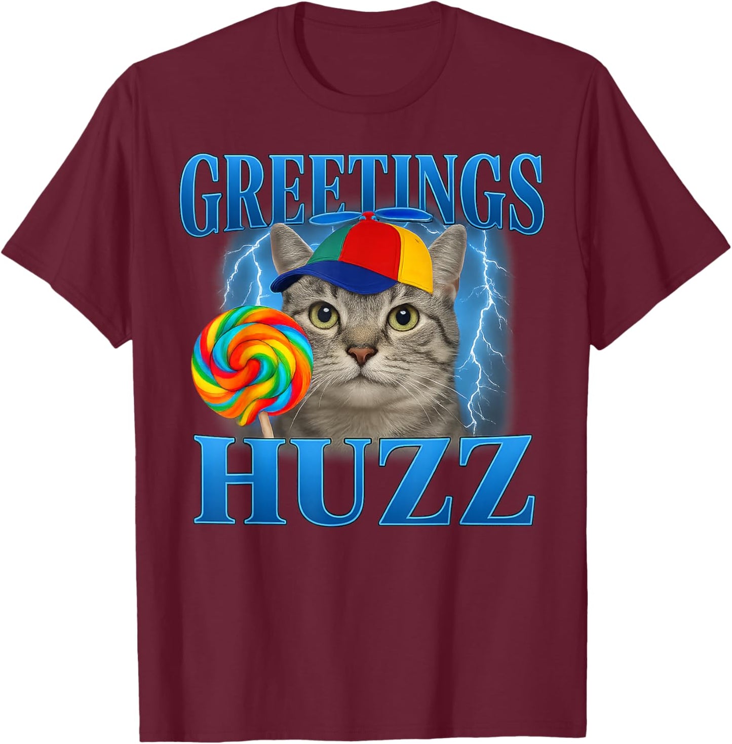 Greetings Huzz Funny Cat Meme Design Gifts Women Kid T-Shirt - T-Shirt | Maroon