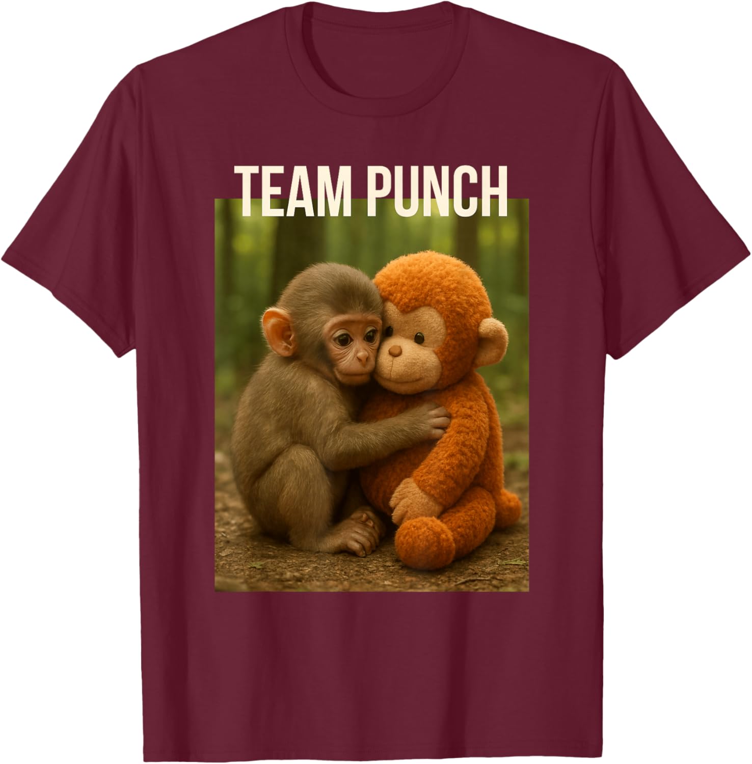 Cute Baby Monkey Punch Trendy Team Punch Zoo Design T-Shirt - T-Shirt | Maroon