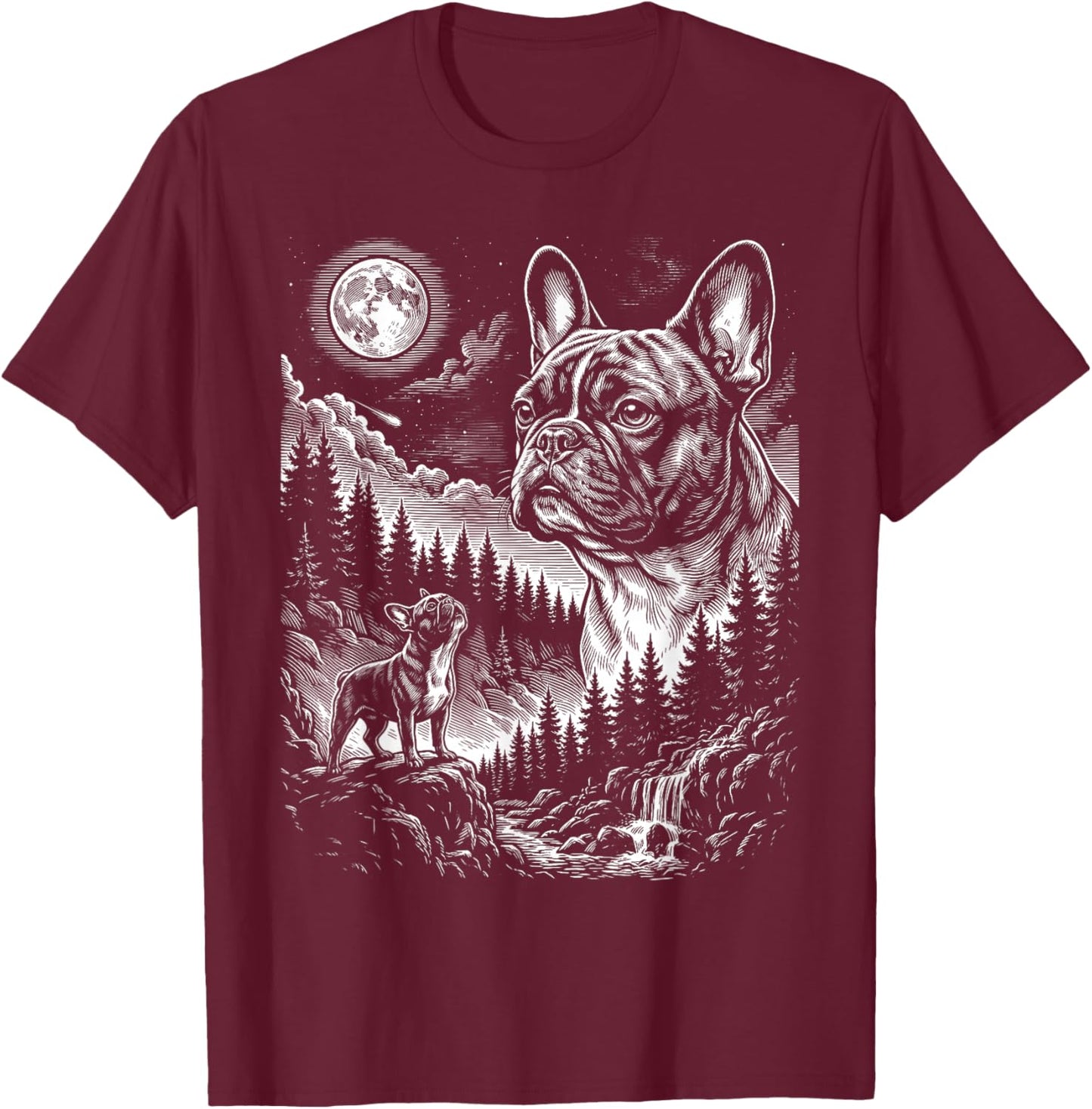 French Bulldog Howling to The Moon Vintage Funny Dog Graphic T-Shirt - T-Shirt | Maroon