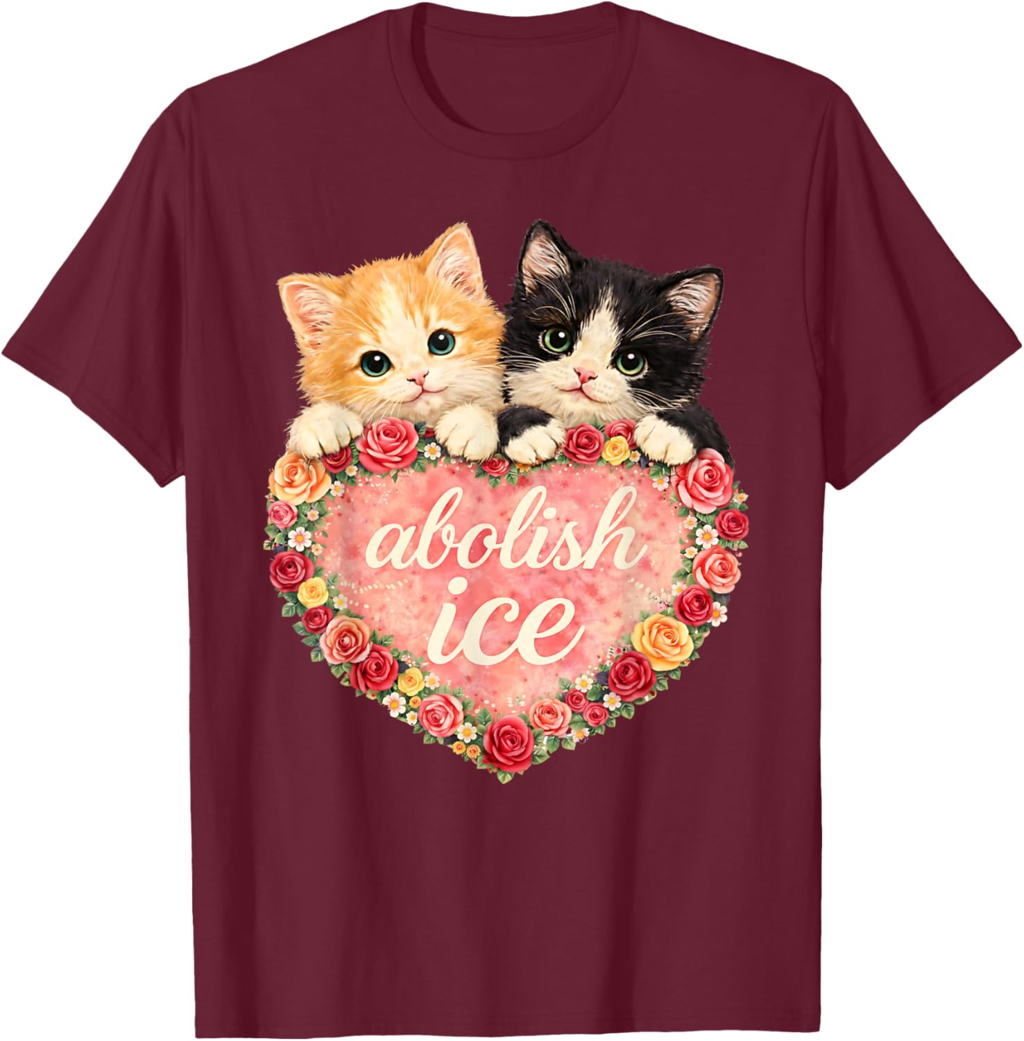 Abolish ICE Cute Cat Valentine T-Shirt - T-Shirt | Maroon