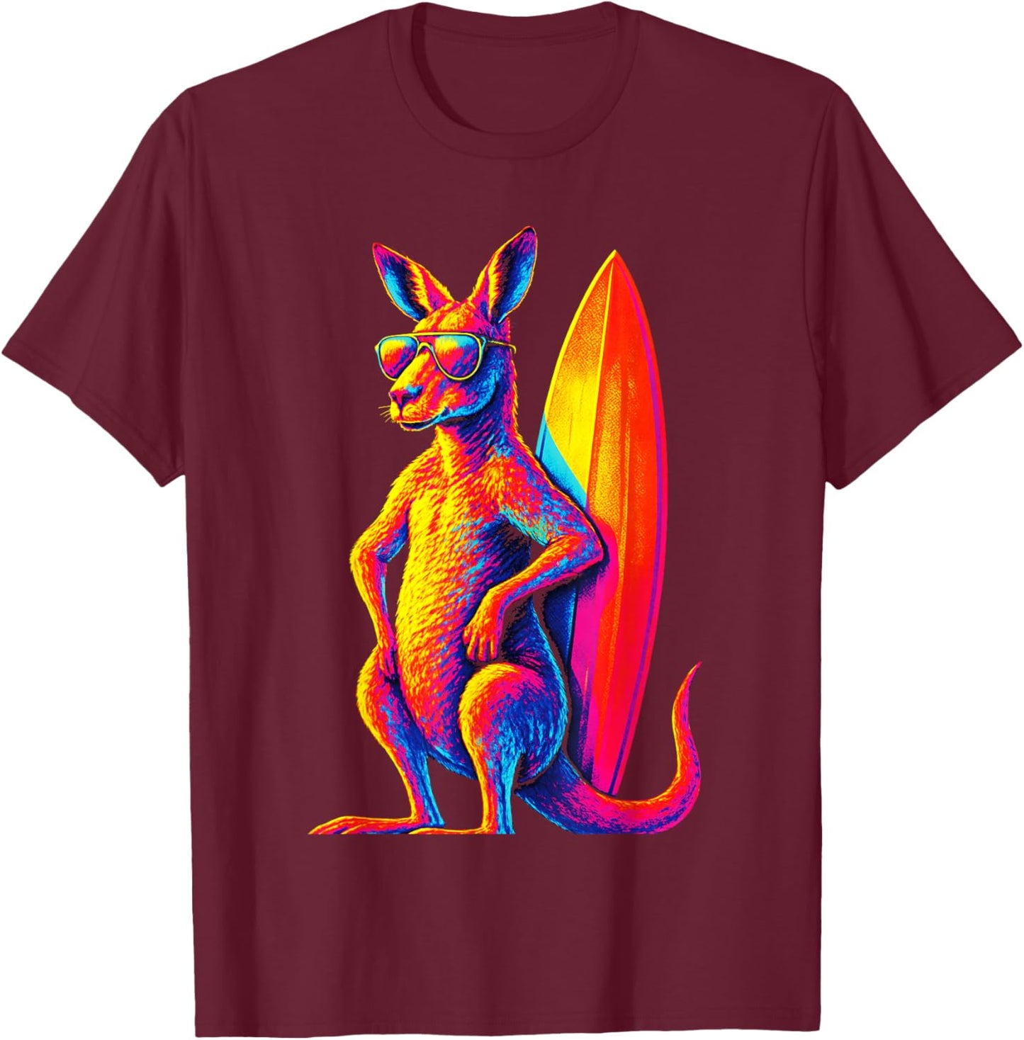 Kangaroo - Surfing Australia Animal Art T-Shirt - T-Shirt | Maroon