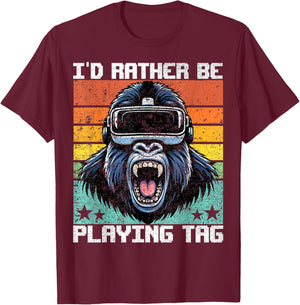 Bruh I'd Rather Be Playing Boys Adult Man Birthday Gorilla T-Shirt - T-Shirt | Maroon