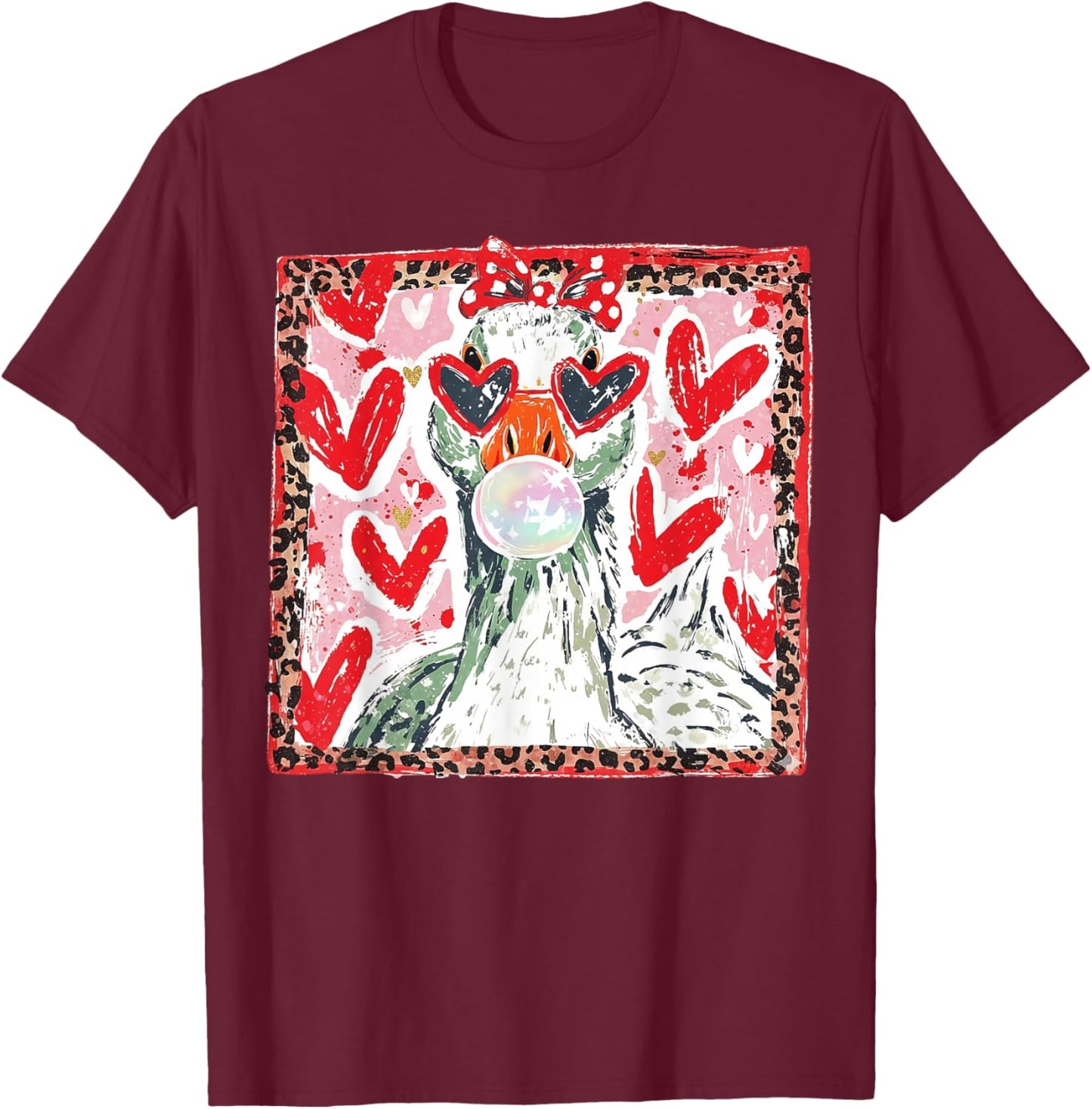 Cute Goose Valentine Bubble Gum Love T-Shirt - T-Shirt | Maroon