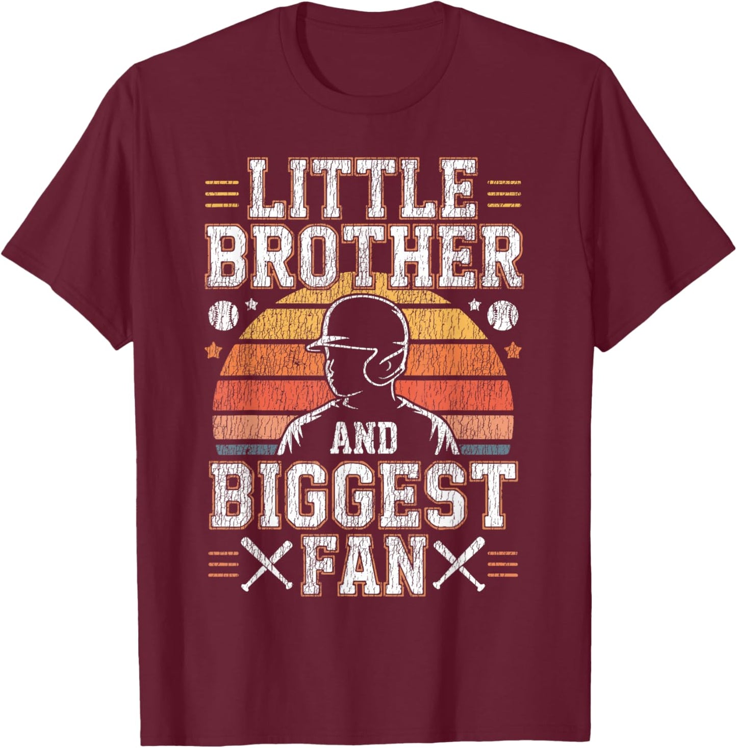 Baseball Fan Brother Vintage Retro Little Brother and T-Shirt - T-Shirt | Maroon