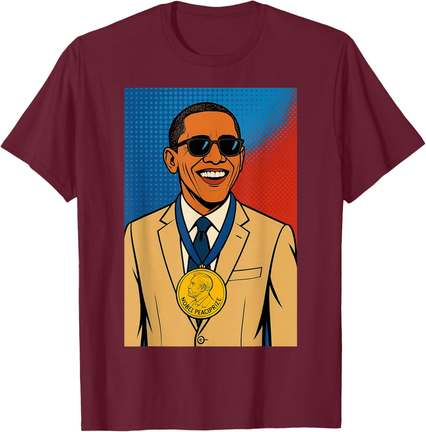 Obama Tan Suit Nobel Prize T-Shirt - T-Shirt | Maroon