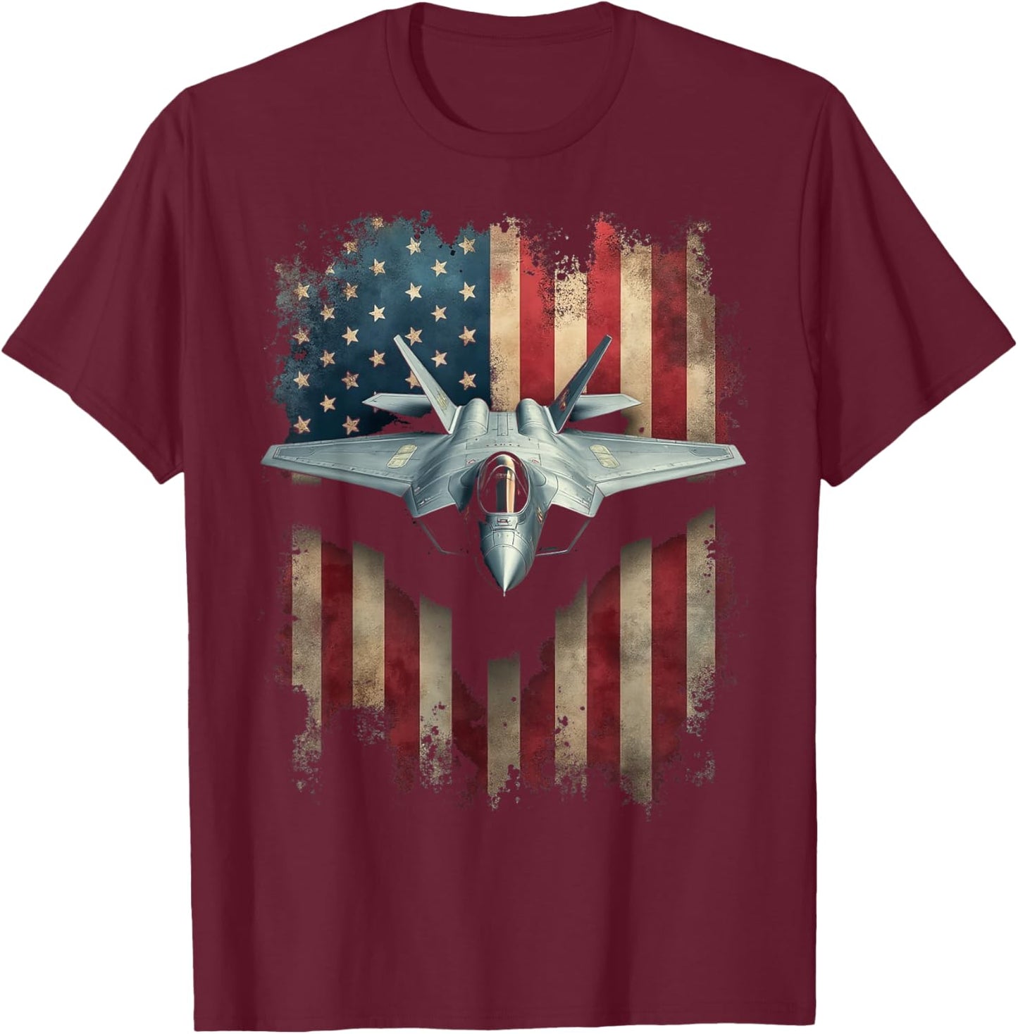 Rugged Patriotic Fighter Jet T-Shirt - T-Shirt | Maroon