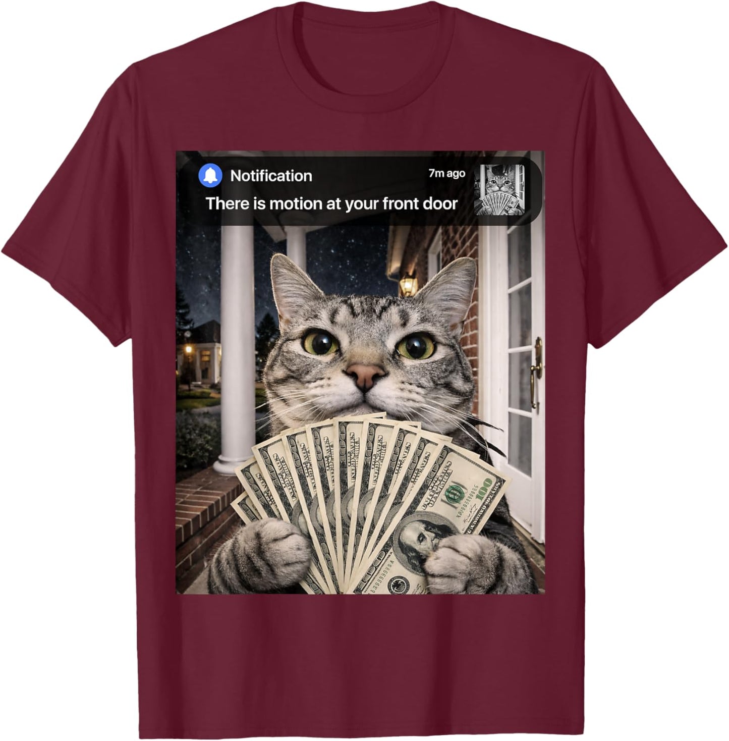 There is Motion at Your Front Door Funny Cat Motion Meme T-Shirt - T-Shirt | Maroon