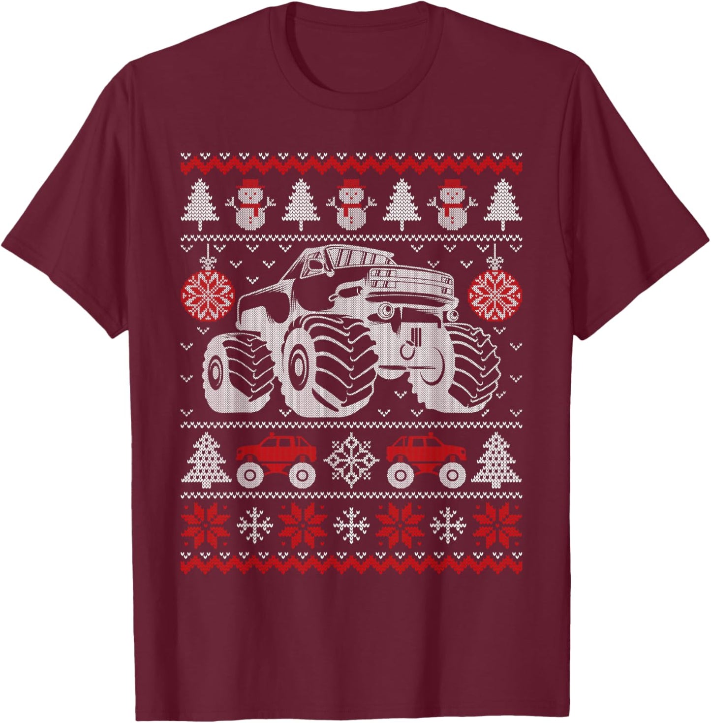 Monster Truck Lovers Ugly Christmas Sweater Xmas Boys Kids T-Shirt - T-Shirt | Maroon