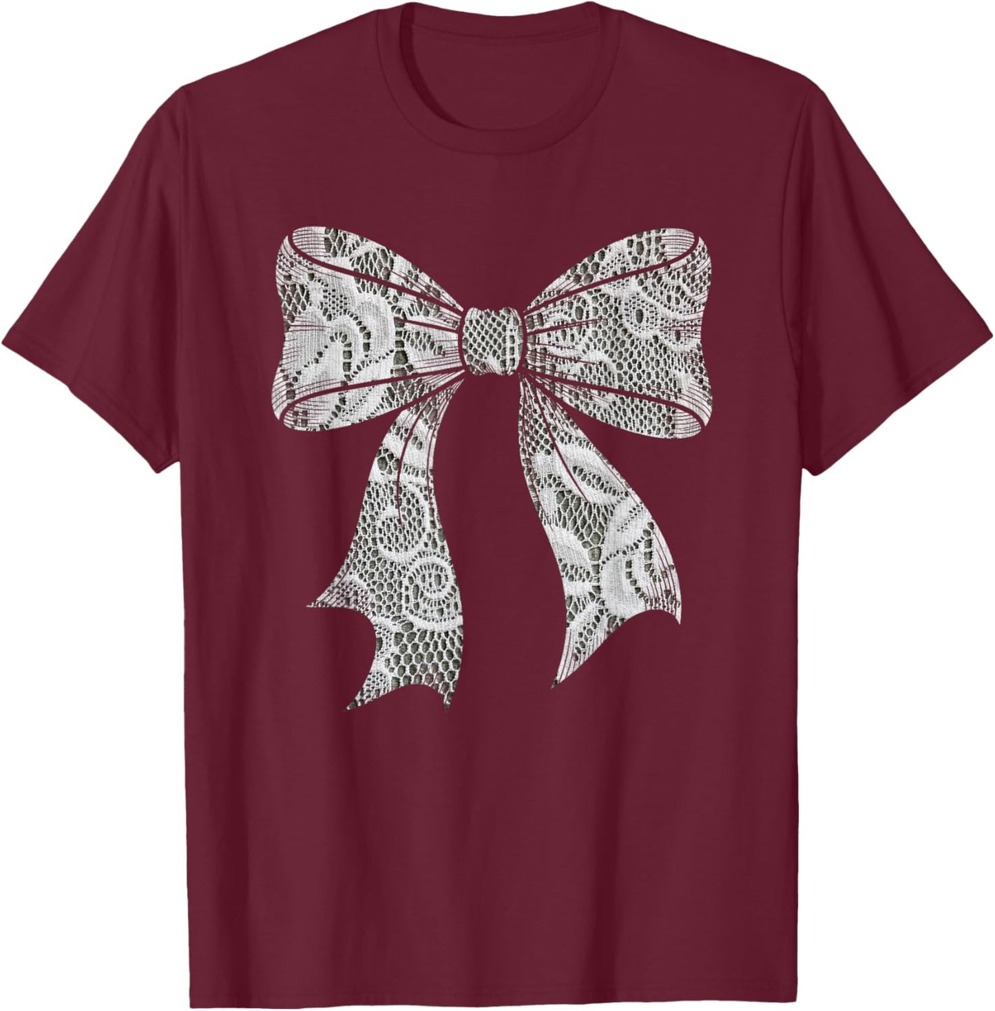 White Lace Bow Vintage Floral Coquette Aesthetic T-Shirt - T-Shirt | Maroon