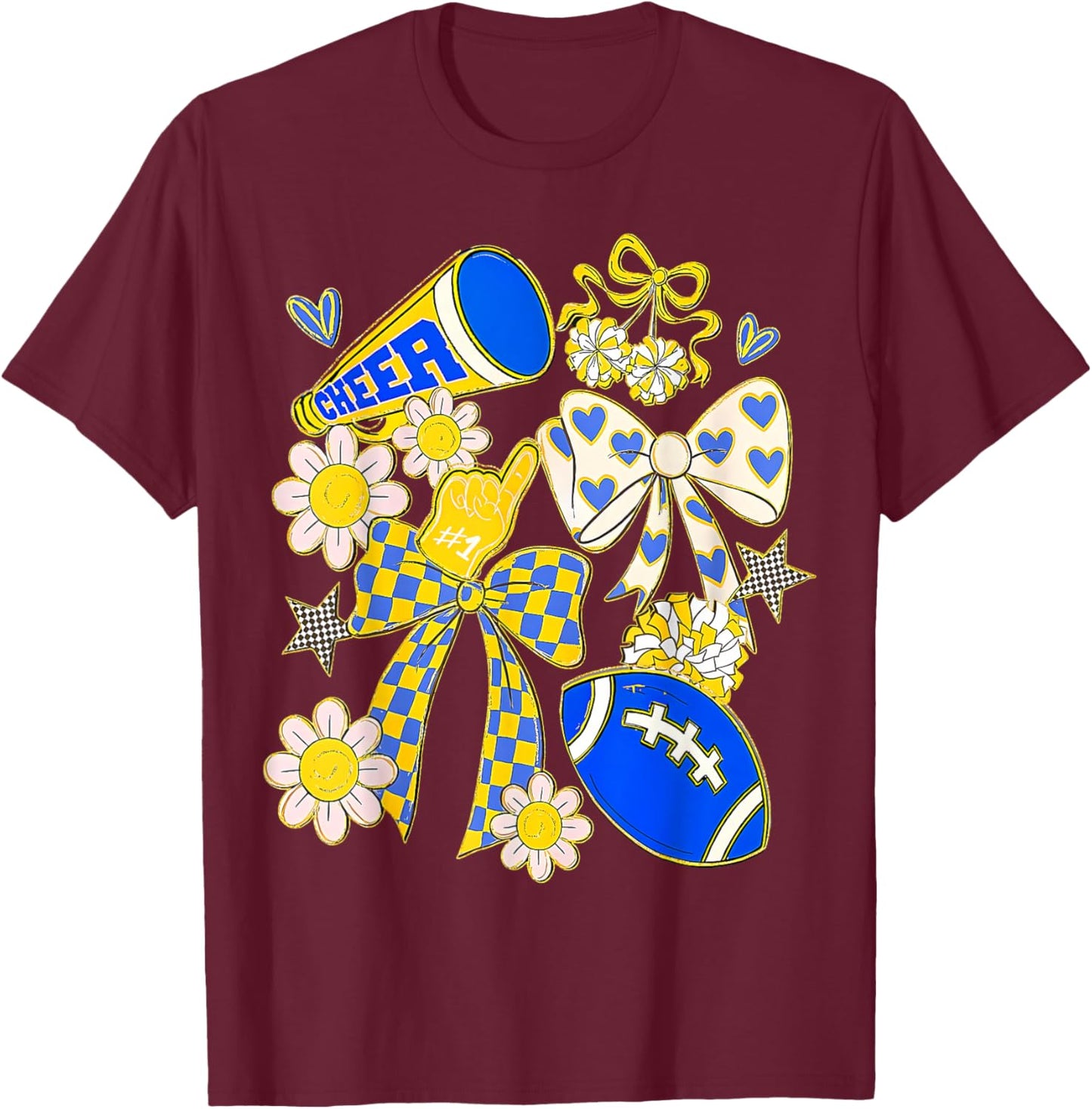 Blue Gold Cheerleader Game Day Football Cheer Mom Mama T-Shirt - T-Shirt | Maroon