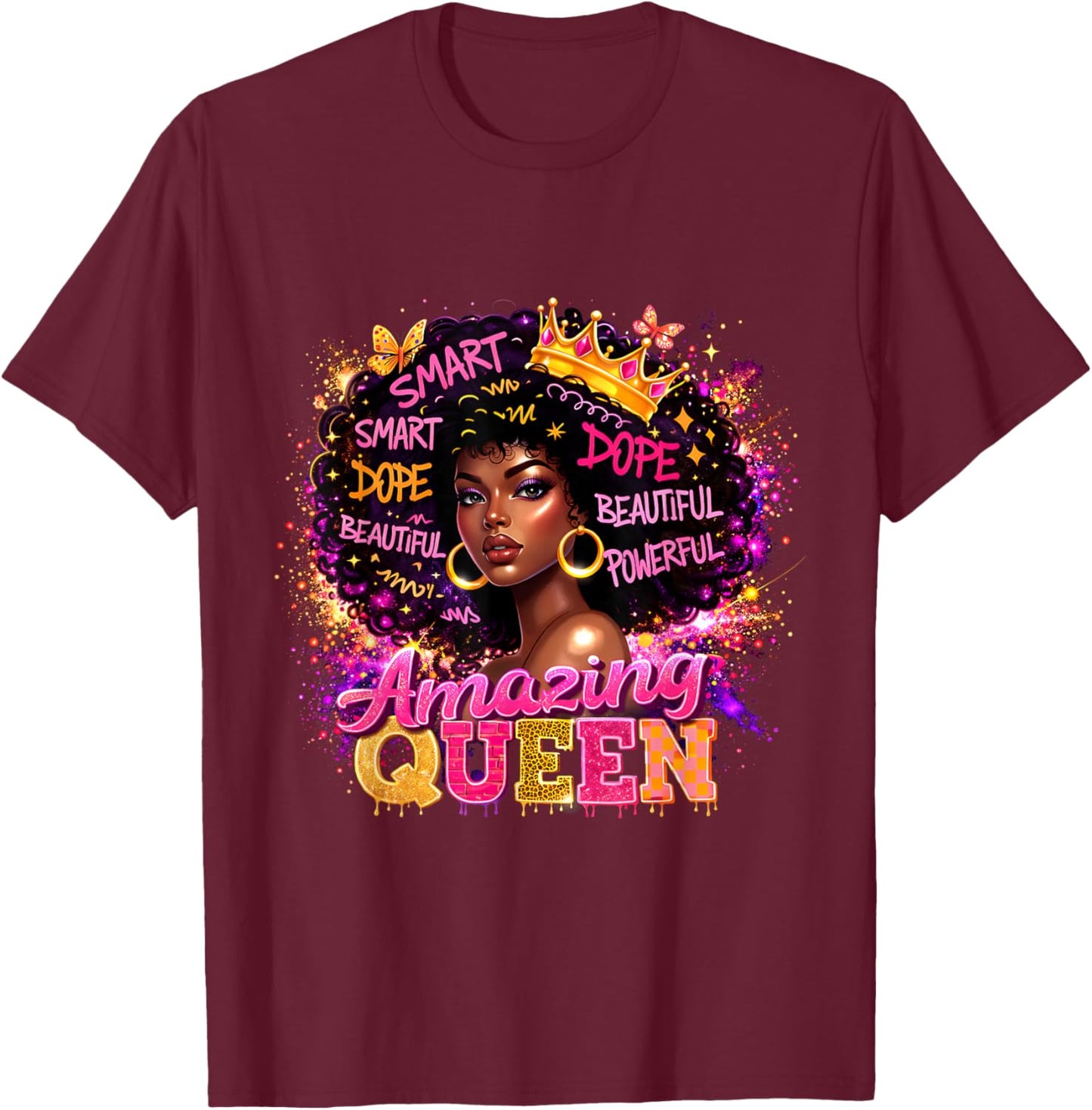 Afro Girl Black Women African Melanin Dope Queen T-Shirt - T-Shirt | Maroon
