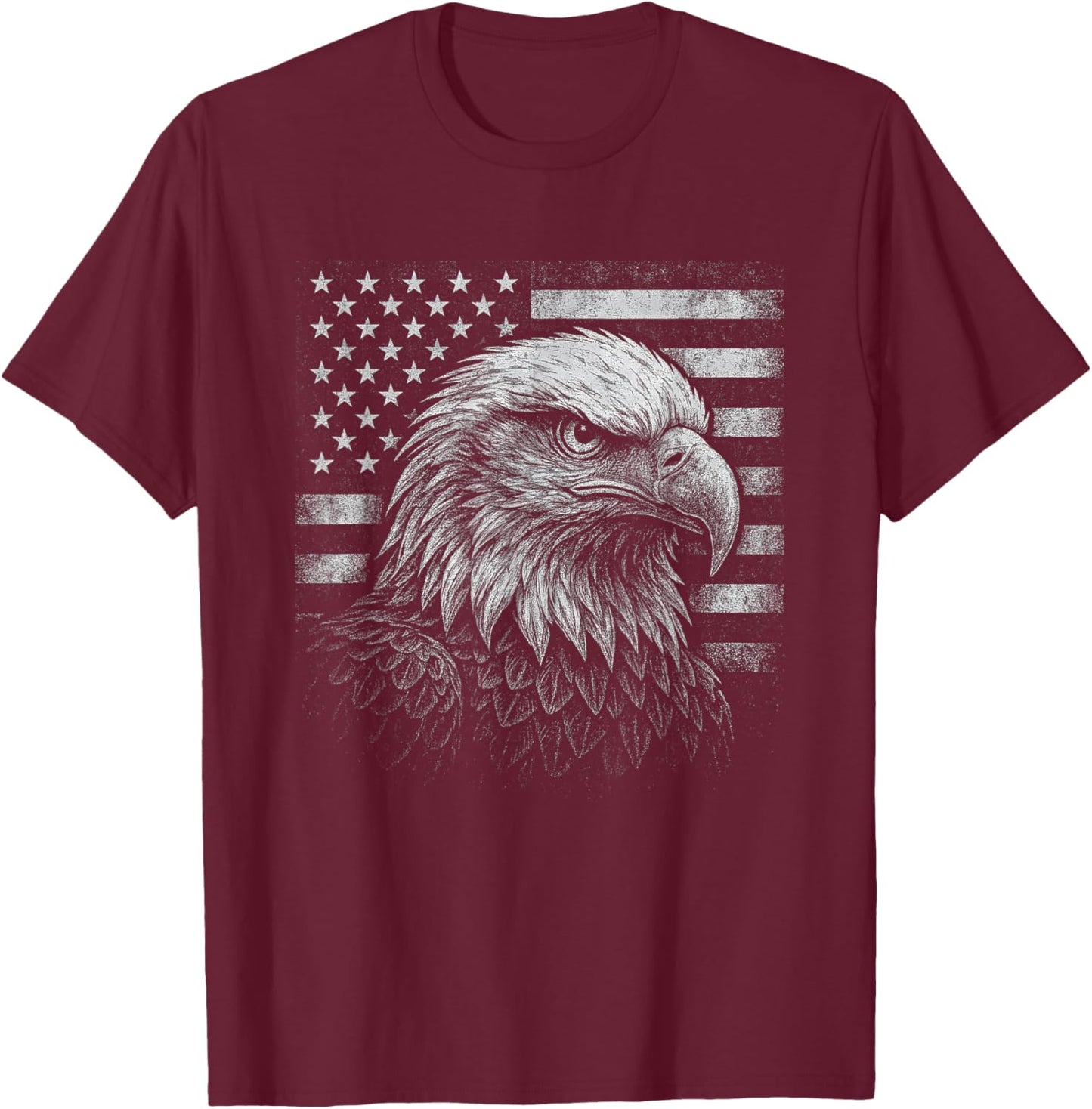 Fierce Eagle and American Flag Patriotic USA 4th of July T-Shirt - T-Shirt | Maroon
