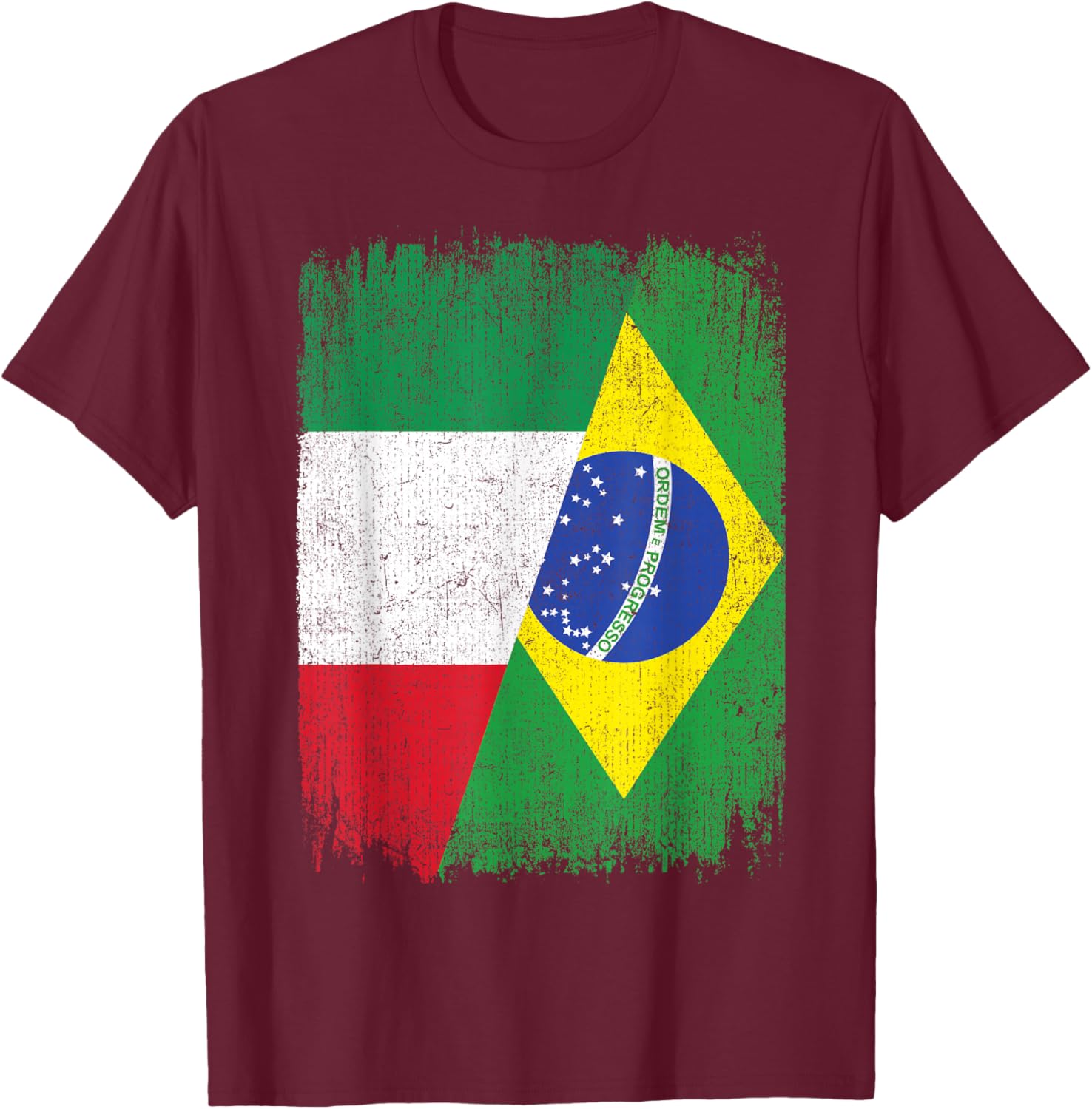 Half Italy Brazil Flag Italian Brazilian Pride Roots T-Shirt - T-Shirt | Maroon