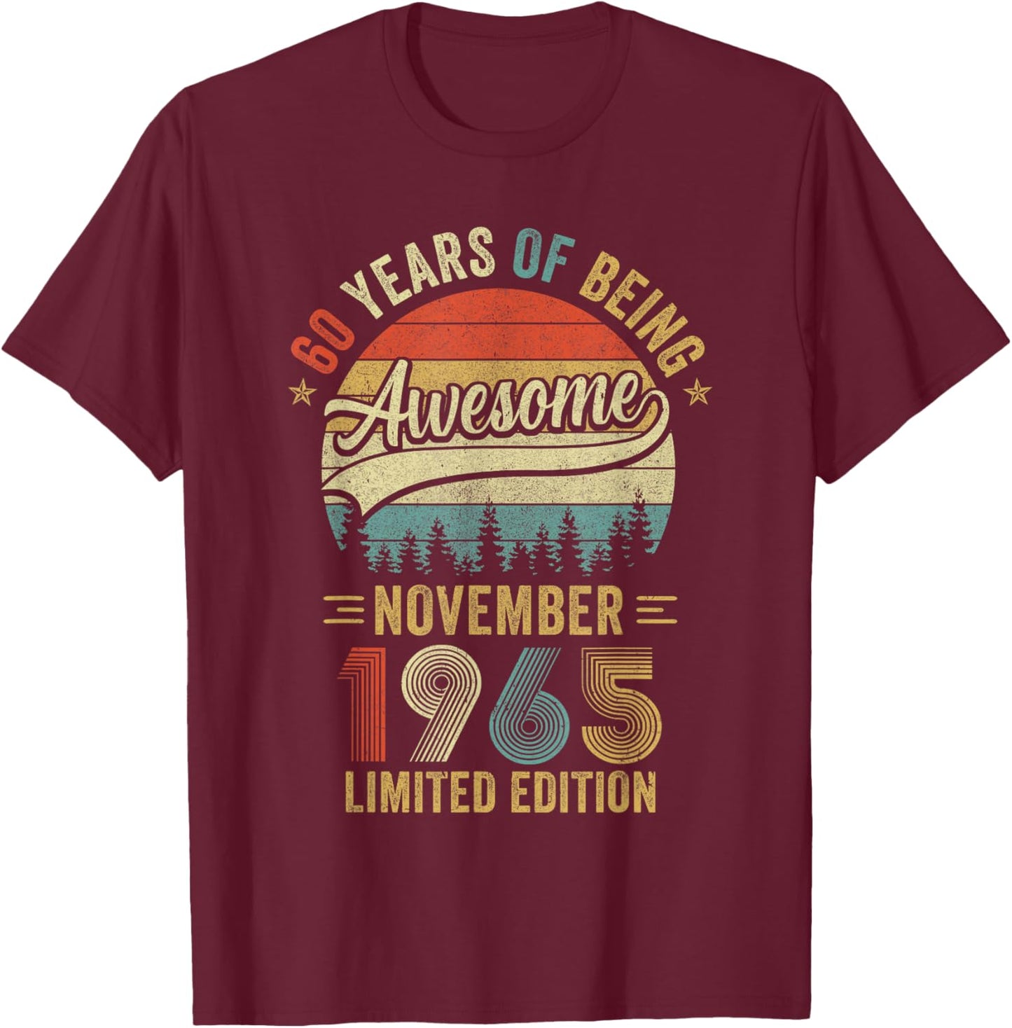 Vintage November 1965 Old 60Th Birthday Men Women T-Shirt - T-Shirt | Maroon