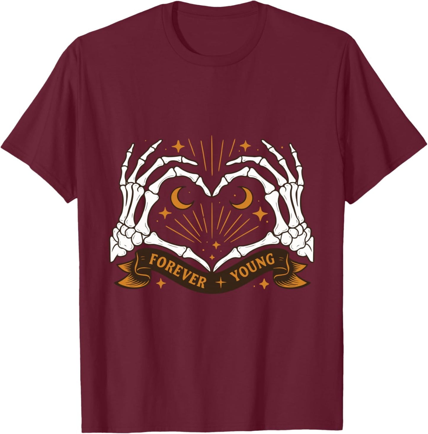 Forever Young Skeleton Hands Heart Gothic T-Shirt - T-Shirt | Maroon
