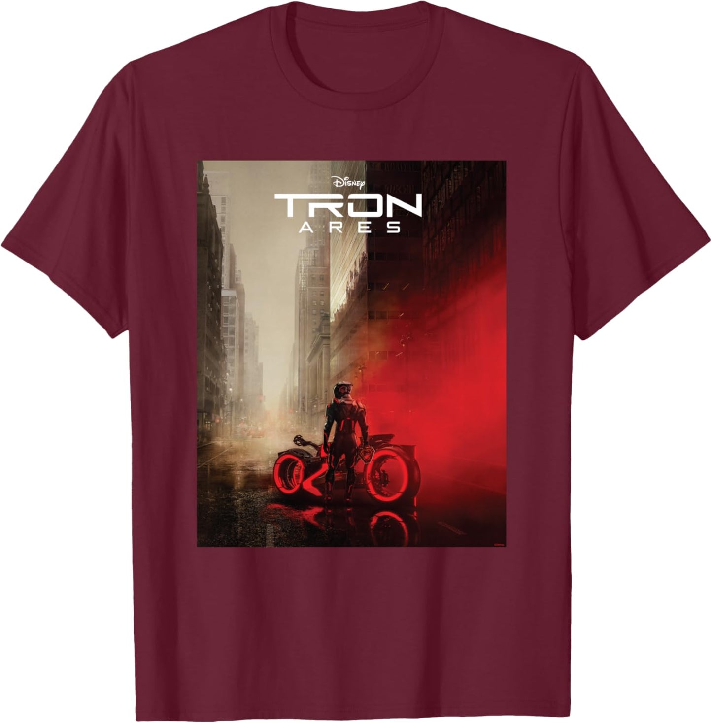 Disney TRON: Ares Lightcycle City Official Movie Poster Art T-Shirt - T-Shirt | Maroon