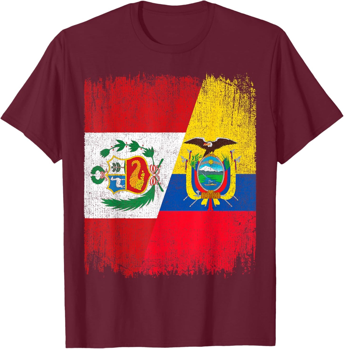 Half Ecuador Peru Split Flag Ecuadorian Peruvian Pride Roots T-Shirt - T-Shirt | Maroon
