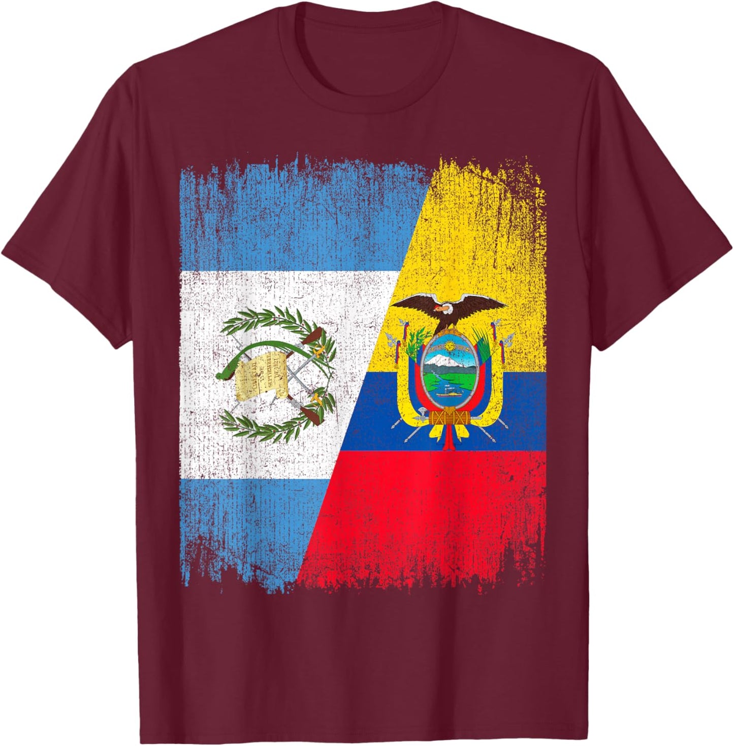 Half Guatemala Ecuador Split Flag Guatemalan Pride Roots T-Shirt - T-Shirt | Maroon