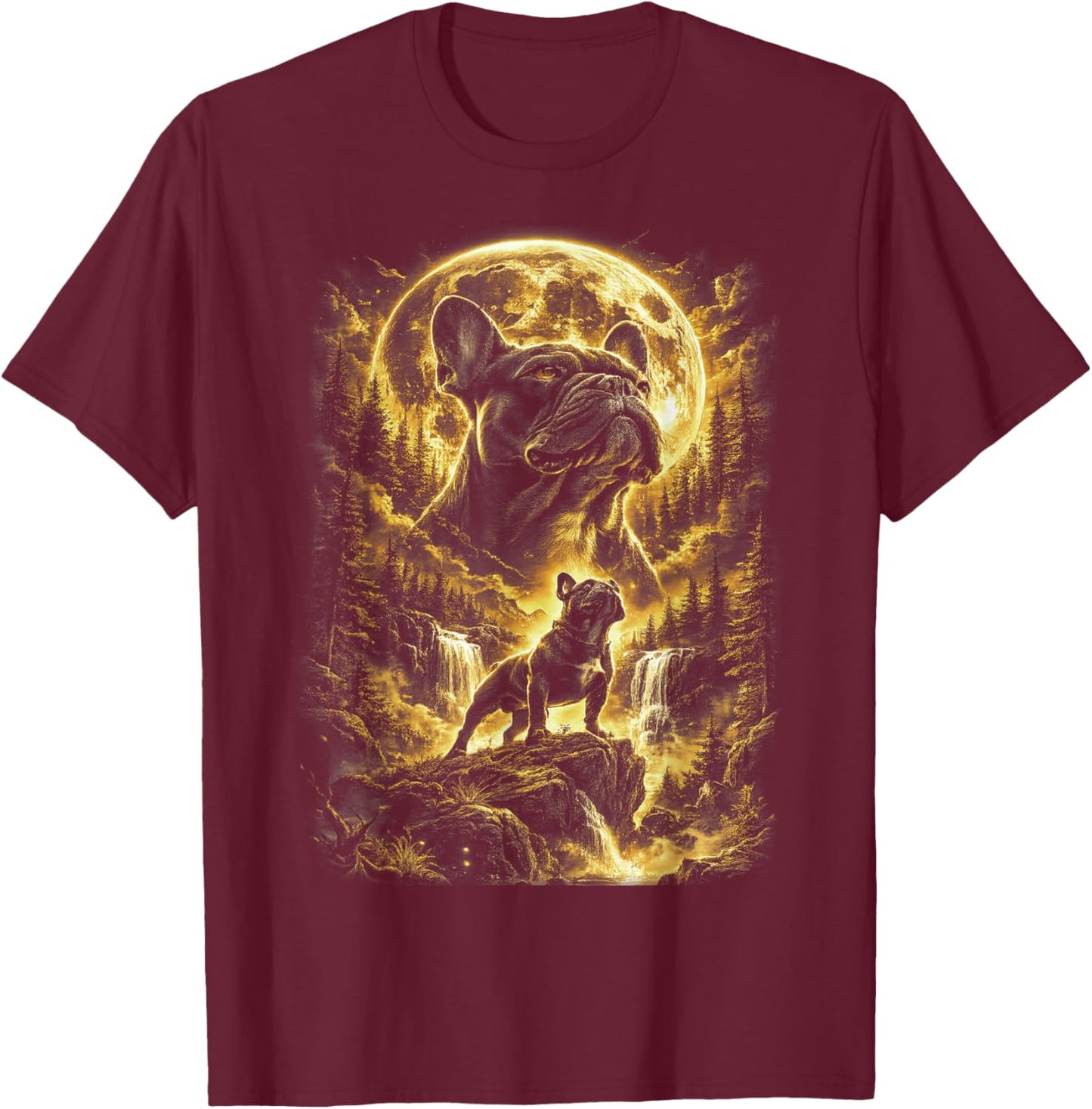 French Bulldog Howling to The Moon Vintage Dog Art T-Shirt - T-Shirt | Maroon