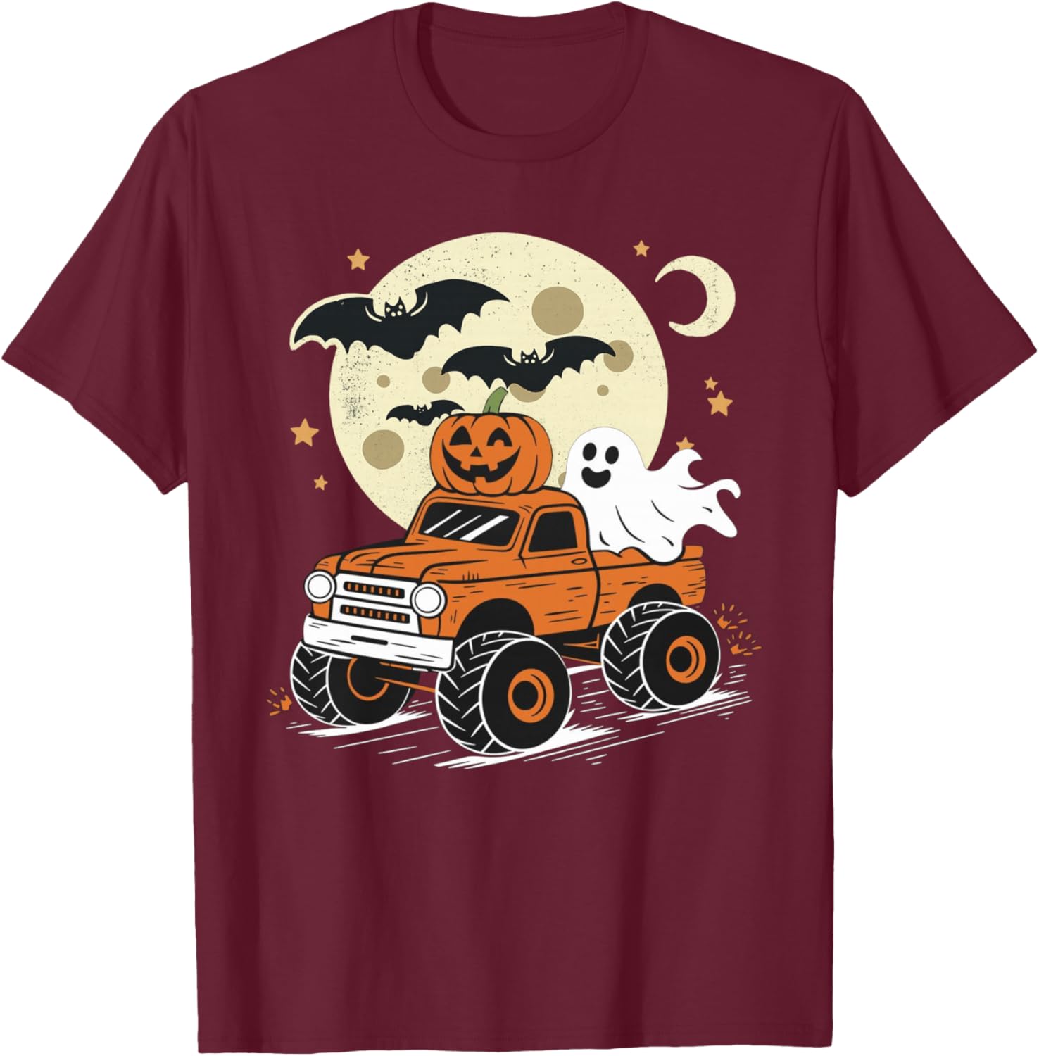Monster Truck Ghost Pumpkin Halloween Women Kids T-Shirt - T-Shirt | Maroon